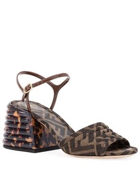 Fendi Brown Monogram Slingback Sandals with Tortoiseshell Block Heel